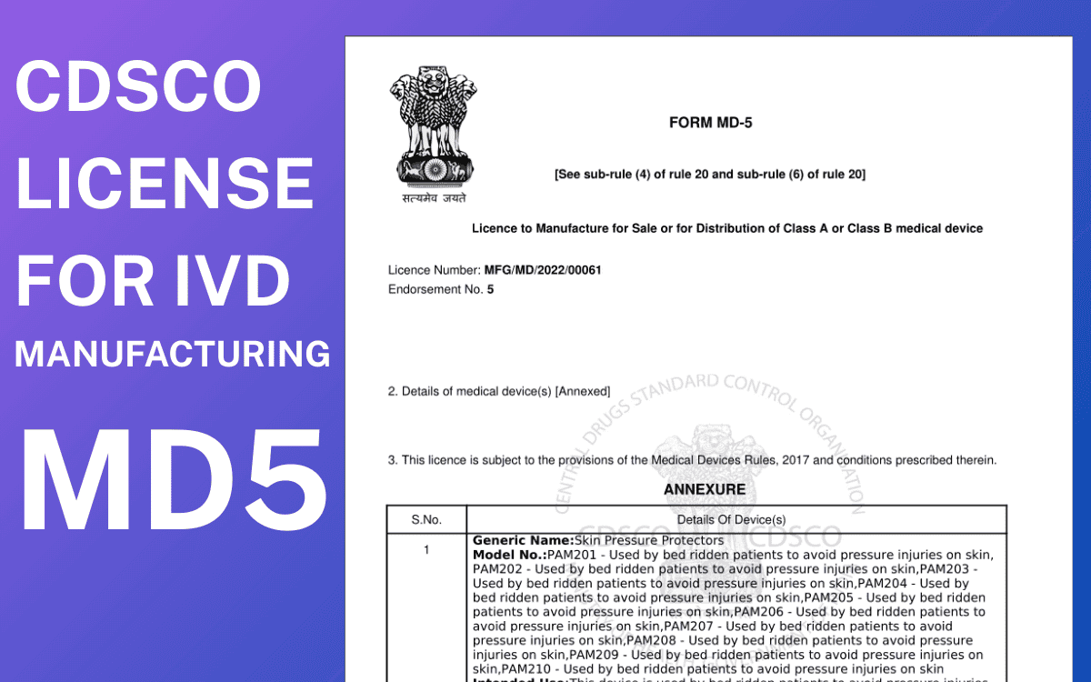 CDSCO License for IVD Manufacturing Class A B MD5